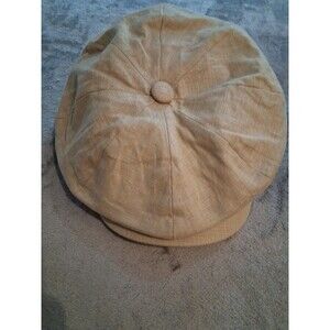 Botvela Newsboy Cap Tan Small 100% Linen  63 cm 7 1/4 Vintage